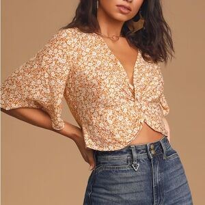 Floral Print Women's Top - Orange